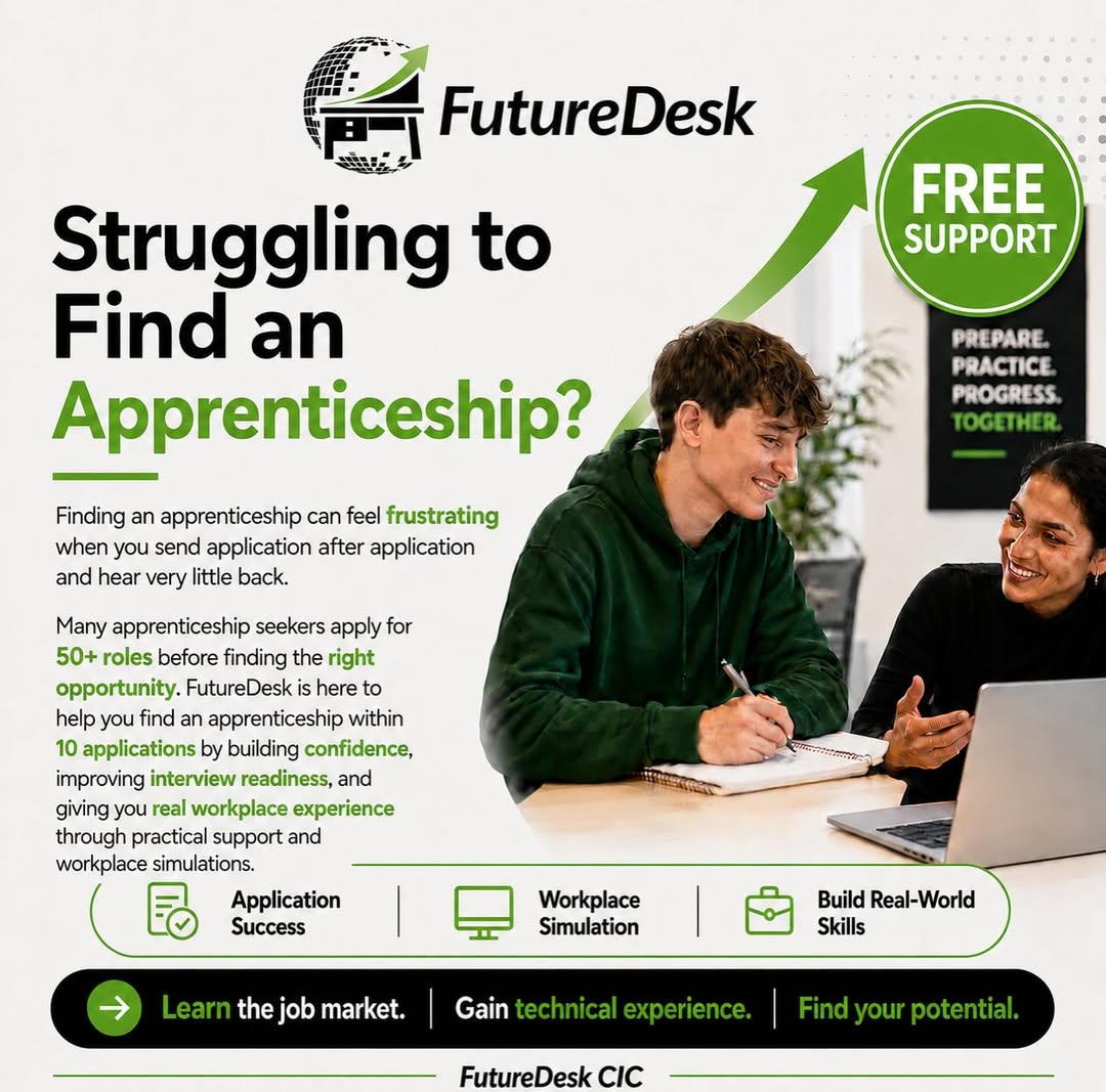 FutureDesk apprenticeship support — Prepare. Practice. Progress. Together.